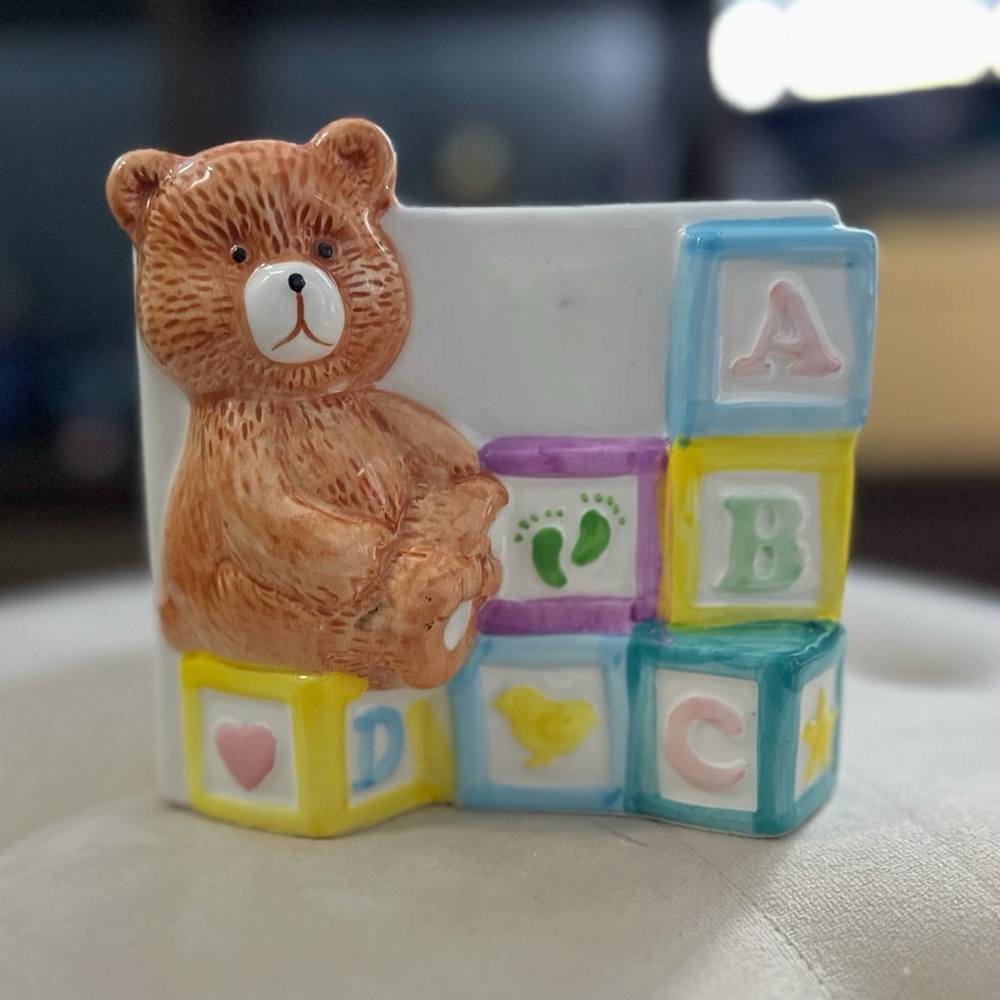 Square Ceramic Teddy and Blocks Container